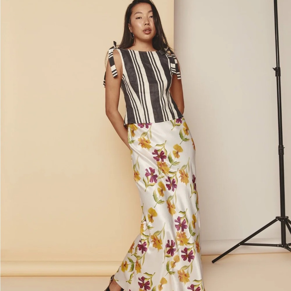 Floral Maxi Skirt in White and Purple